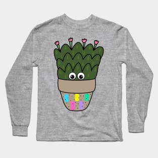 Cute Cactus Design #273: Cactus With Blooms In Abstract Pot Long Sleeve T-Shirt